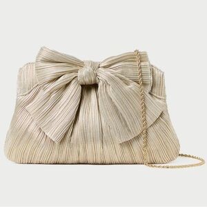 NWT New Loeffler Randall Rayne Bow Clutch - Platinum ( Gold )
